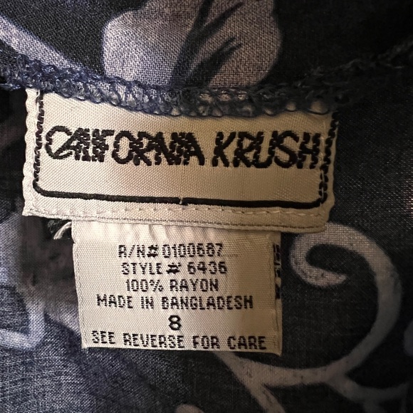 Vtg 90s California Krush Blue Purple Floral Maxi Dress Back Detail - Size 8 - Picture 5 of 6